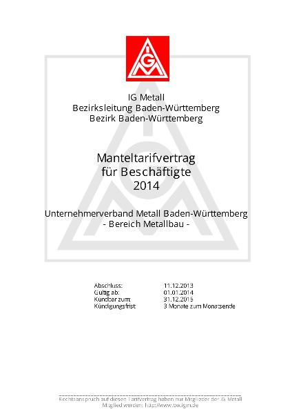 Metallbau-Handwerk: Manteltarifvertrag