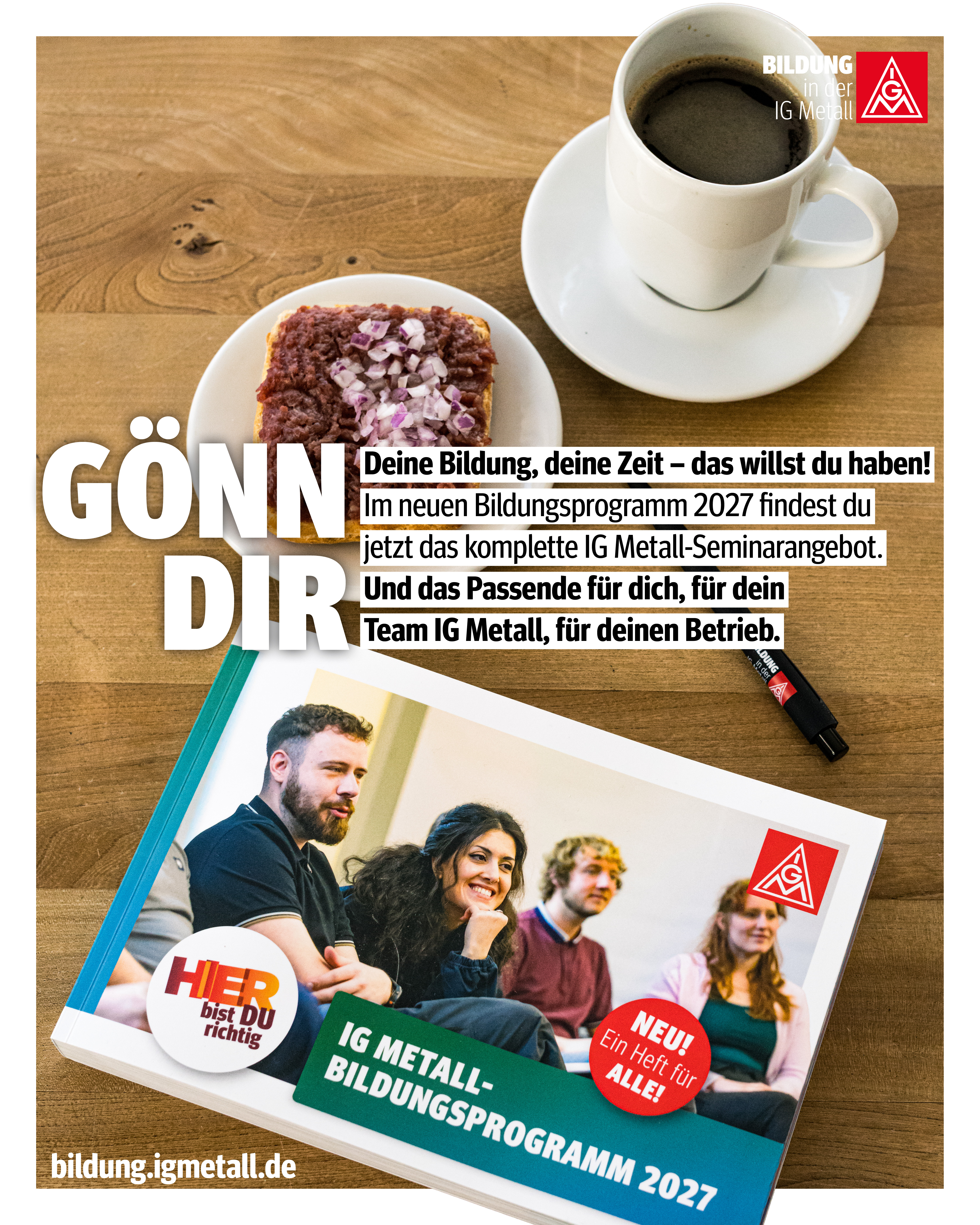 Social Media Kacheln zur Bewerbung des IG Metall-Bildungsprogramms 2027