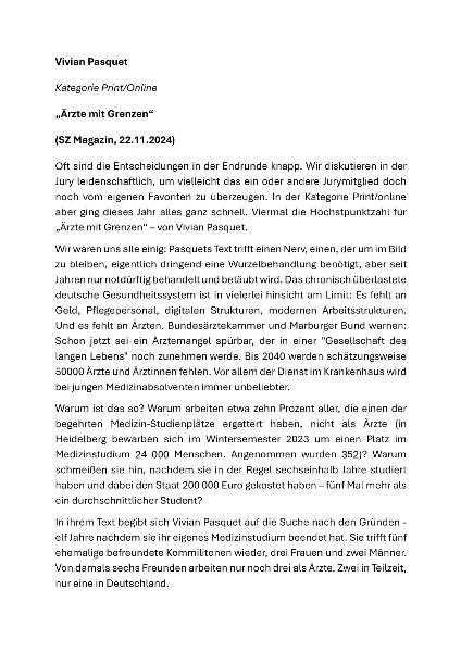 Laudatio für Vivan Pasquet