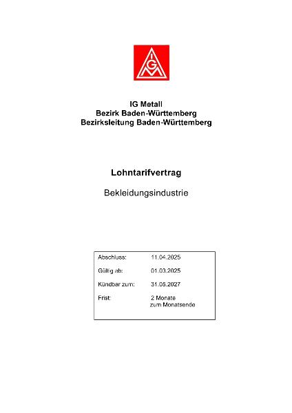 Bekleidungsindustrie: Lohntarifvertrag