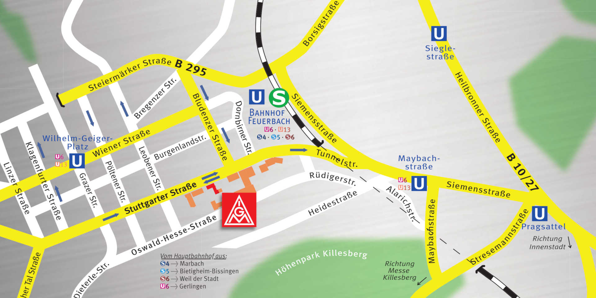 Lageplan der IG Metall Bezirksleitung in Stuttgart-Feuerbach