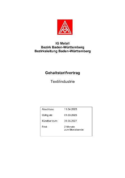 Textilindustrie: Gehaltstarifvertrag