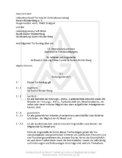 Technische Gebäudeausrüstung: 13. Monatseinkommen