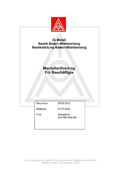 Edelmetallindustrie: Manteltarifvertrag 2022