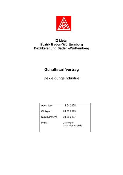 Bekleidungsindustrie: Gehaltstarifvertrag